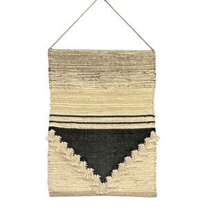 Threshold Woven Geometric Wall Hanging Tassel Trim Beige Black Boho Decor 18x25